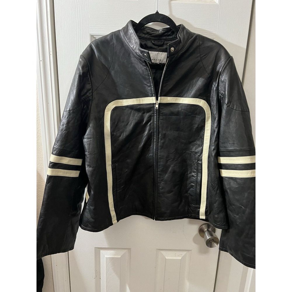Wilsons Leather Maxima Vintage Women's Motorcycle Jacket  Racing Stripes Moto